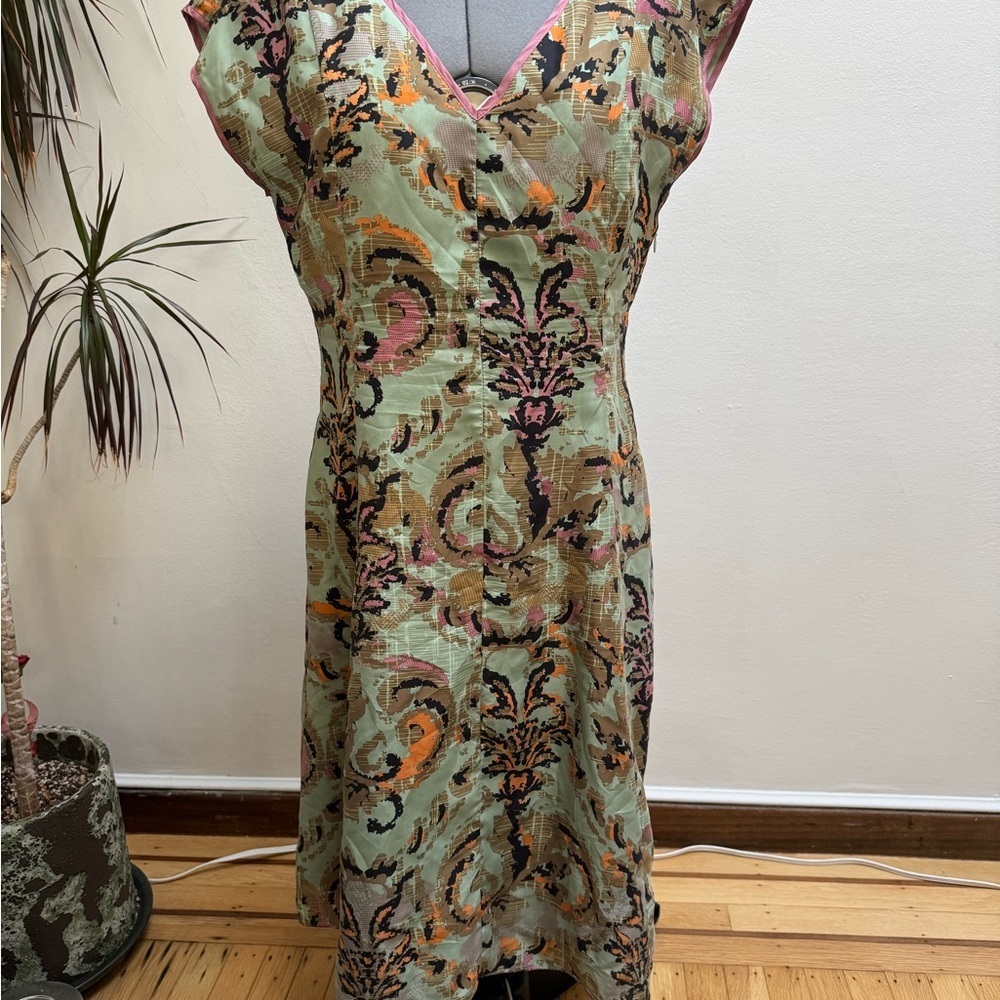 Sundance Silk Damask Sleeveless Midi Dress - Size 8 - Blue & Earth Tones